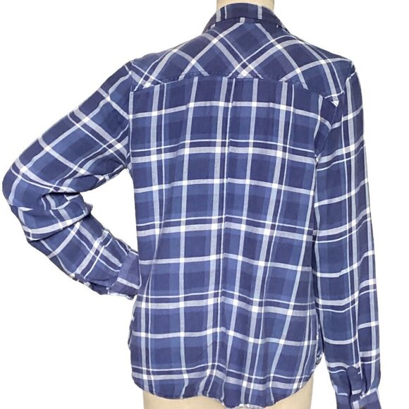 Maurices Flannel Button-Up Top Cotton Blend Blue & White Plaid XL #228A - Picture 5 of 9